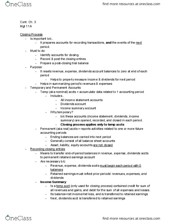 MGT 11A Chapter Notes - Chapter 3 : Financial Statement, Accrued Interest, Trial Balance thumbnail